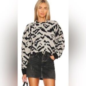 Ulla Johnson Sz M Puff Sleeve Black and Cream Patterned Sweater Wool Blend